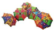 GANESHAM HANDICRAFT- Indian Decorative Handmade Designer Cotton Fashion Multi Colored Beach Umbrella UV Protection Sun Embroidery Boho Parasol Wedding Umbrellas 