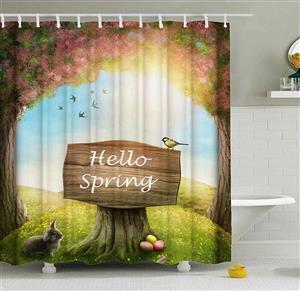 ShineSnow Spring Forest Floral Flower Tree Bird Easter Rabbit Egg Shower Curtain Set 72 x 72 Inches, Home Decor Bathroom Accessories Waterproof Polyester Fabric Curtains 
