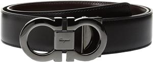 Salvatore Ferragamo Men's Double Gancini Adjustable and Reversible Belt-679535 Black/Auburn Belt 