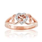 Solid 10k Rose Gold Diamond Triple Heart Infinity Ring 