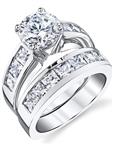 Sterling Silver Bridal Set Engagement Wedding Ring Bands with Round and Princess Cut Cubic Zirconia