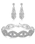 Hanpabum Bridal Wedding Jewelry Set for Women Bracelets and Dangle Teardrop Earrings Set for Women Jewelry Made with Clear Crystals