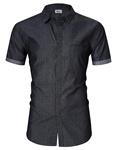 MrWonder Men's Casual Slim Fit Button Down Dress Shirt Short Sleeve Denim Shirts Jean Shirt