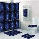 Bathroom 5 Piece Set shower curtain 3d print,Constellation,Zodiac Sign Set Symbols and Names Group of Stars Cluster Esoteric,Dark Blue Blue White,Bath Mat,Bathroom Carpet Rug,Non-Slip,Bath Towls