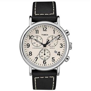 ساعت مچی عقربه ای مردانه تایمکس TW2R42800 Timex Men's TW2R42800 Weekender Chrono Black/Cream Leather Strap Watch