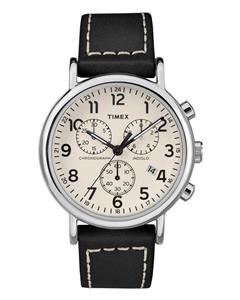 ساعت مچی عقربه ای مردانه تایمکس TW2R42800 Timex Men's TW2R42800 Weekender Chrono Black/Cream Leather Strap Watch