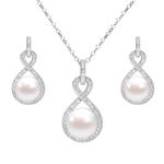 EleQueen 925 Sterling Silver CZ AAA Button Cream Freshwater Cultured Pearl Bridal Jewelry Necklace Earrings Set