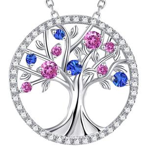 Fine Jewelry Tree of Life Necklace created Blue Sapphire Pink Tourmaline Necklace Sterling Silver Jewelry Birthday Gifts for Mom Her Women