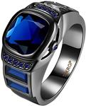 LWLH Womens Black Gold Plated Watch Design Blue Sapphire Cubic Zirconia CZ Crystal Gift Ring Wedding Band