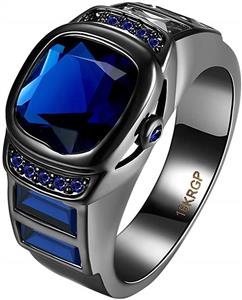 LWLH Womens Black Gold Plated Watch Design Blue Sapphire Cubic Zirconia CZ Crystal Gift Ring Wedding Band