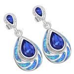 Blue Australian Opal Jewelry Sets Sterling Silver Pendant Earrings Sapphire Women