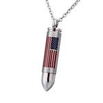 BY Bullet American Flag Cremation Ashes Urn Necklace Memorial Pendant Stainless Steel Waterproof Jewelry