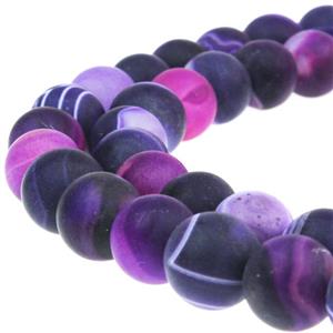 JARTC Natural Stone Beads Matte Purple Stripe Agate Round Loose Beads for Jewelry Making DIY Bracelet Necklace (10mm) 