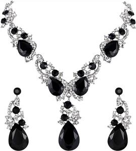 BriLove Women's Wedding Bridal Crystal Multi Teardrop Cluster Statement Necklace Dangle Earrings Set 