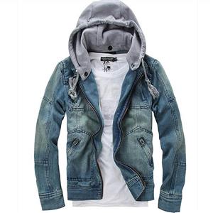 Allonly Men's Denim Removable Hoodie Long Sleeve Casual Jacket Slim Fit Outwear