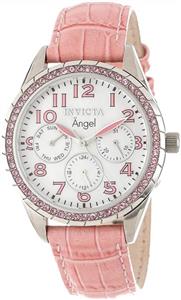 Invicta Women's 12603 Angel Pink Mother-Of-Pearl Dial Crystal Accented Pink Leather Band Watch