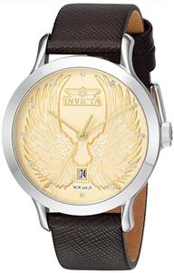 Invicta Women's 'Angel' Quartz Stainless Steel and Leather Casual Watch, Color:Brown (Model: 23184)