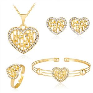 Dcfywl731 Exquisite Gold Crystal Queen Princess Crown Necklace Earring Bangle Ring Jewelry Set for Girls 