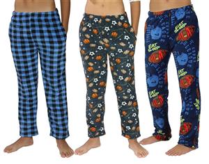 Real Essentials 3 Pack Boys Pajama Pants Super Soft Fleece PJ Lounge Bottoms for Kids 