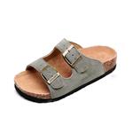 Women's Sandal Cork Sandals Slide Flat Strap Buckle Girl Leather Footbed Adjustable Casual Double Toe Shoes Summer Open Platform Suede Flip Slides