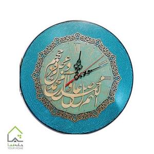 ساعت دیواری چوبی معرق کاری شده با طرح صلوات