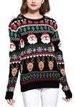 Women's Christmas Reindeer Themed Knitted Holiday Sweater Girl Pullover
