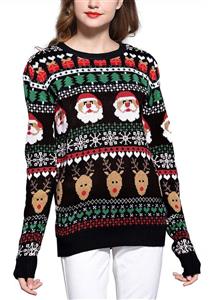 Women's Christmas Reindeer Themed Knitted Holiday Sweater Girl Pullover 