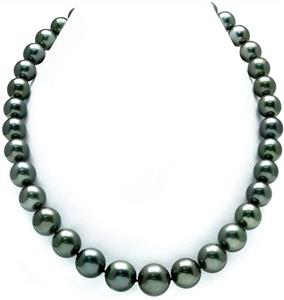 THE PEARL SOURCE 14K Gold 11-14mm AAAA Quality Round Genuine Black Tahitian South Sea Cultured Pearl Necklace in 20 