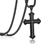 ADoor Men's Stainless Steel Nail Cross Pendant Necklace for Men Women Lord's Prayer Pendant Big Pendant and Strong Chain 24