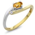 Gem Stone King Women's Oval Yellow Citrine 18K 2 Tone Gold Diamond Ring (Available 5,6,7,8,9) 