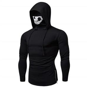 ROSE GAL Men's Zipper Drawstring Creative Scare Skull Mask Pullover Hoodie