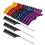 15 Pack Plastic Alligator Hair Clips for Women and Girls,DanziX Professional Sectioning Clips with Wide Teeth Non Slip Grip and 3 Pack Black Tail Combs for Separating Hair Salon Care Styling Tools