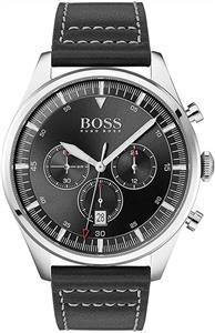 Hugo Boss Men's 44mm Black Leather Band Steel Case Quartz Analog Watch 1513708 