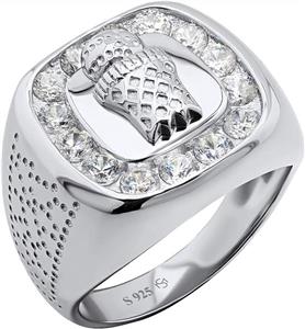 Men's Sterling Silver .925 Ring Featuring a Basketball and Hoop Surrounded by Fancy Channel-Set Cubic Zirconia (CZ) Stones, Platinum Plated Jewelry