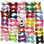 Chenkou Craft 50pcs/25pairs New Dog Hair Bows with Rubber Band Bow Pet Grooming Products Mix Colors Varies Patterns Pet Hair Bows Dog Accessories