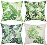 Gysan Tropical Leaves Series Throw Pillow Cover Decorative Cotton Linen Burlap Square Outdoor Cushion Cover Pillow Case for Car Sofa Bed Couch Pack of 4 (Tropical Leaves B, 18