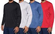 4 Pack: Men's Dry-Fit Moisture Wicking Performance Long Sleeve T-Shirt, UV Sun Protection Outdoor Active Athletic Crew Top