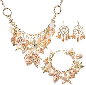 opove Shell Jewelry Set，Puka chip Shell Choker Necklace/Bracelet Natural Seashell Earrings Mermaid Starfish Seashell Choker Adjustable Handmade Anklet Colorful Shell Beach Jewelry for Girl and Women 