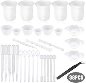  Woohome 38 PCS Epoxy Resin Tools Kit, Silicone Mold Tool  Included 5 PCS Resin Measuring Cup, Silicone Mixing Cups, Silicone Scraper,  Silicone Stick, Silicone Spoon and Tweezers for Jewelry DIY 