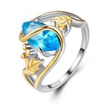 Psiroy 925 Sterling Silver Marquise Created Blue Topaz Filled Leaf Ring