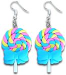 Colorful Rainbow Lollipop Candy Dangle Earrings by Pashal (Blue Bow)