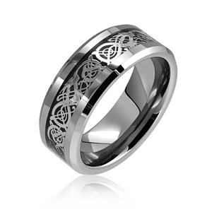 8mm Tungsten Carbide Celtic Knot Dragon Over Black Carbon Fiber Inlay Wedding Band Ring for Men Or Ladies 