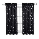 Anjee Blackout Curtains for Kids Room with Cute Silver Star Pattern, Black Drapes Provide Light Blocking, 38 x 45 Inch