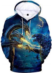 Imilan Unisex Men 3D Hoodie Godzilla 2 King of Monsters Printed Hooded Pullover Sweatshirt Top 