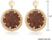 Kinimore Rattan Drop Earrings Bohemian Woven Natural Brown Handmade Jewelry