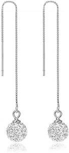 Howoo 925 Sterling Silver Tassel Threader Drop Earrings for Women Girls Crystal Ball Long Dangle Chain Earrings Elegant