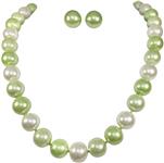14mm Single Strand Glass Beaded Simulated Pearl Necklace Stud Earrings Set