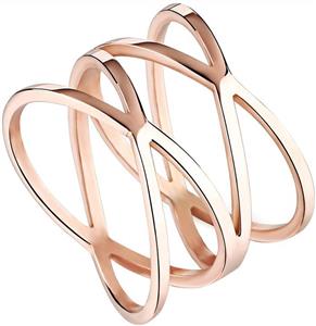 Womens 14MM Rose Gold Tone Stainless Steel Double X Criss Cross Infinity Ring Engagement Wedding Lady Girls Band 