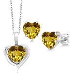 Gem Stone King 4.22 Ct Heart Shape Citrine Diamond 925 Sterling Silver Pendant Earrings Set