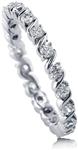 BERRICLE Rhodium Plated Sterling Silver Cubic Zirconia CZ Anniversary Wedding Eternity Band Ring